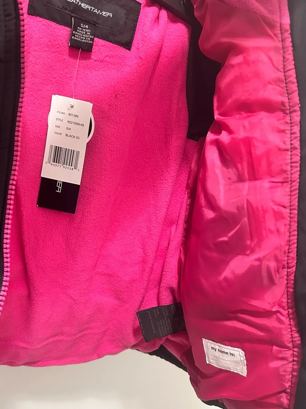 NWT Weather Tamer Girls Puffer Coat Size 4 Faux Fur Hood Pink Black